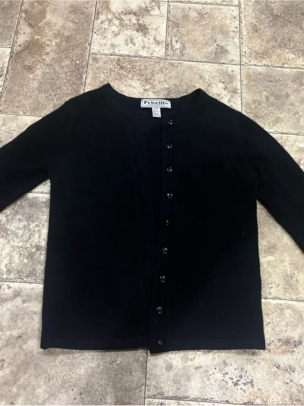 Vintage Priscilla Luxury Black CASHMERE Cardigan Petite Small